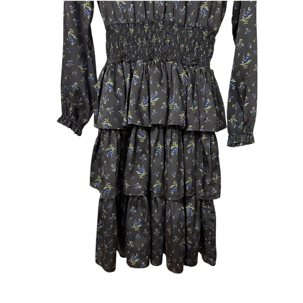Christina Rohde Midnight Floral Smocked Waist Tiered Dress Girls 14 Black Ruffle - Picture 5 of 8